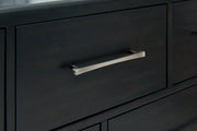 Rowanbeck Gray/Black California King Upholstered Panel Bed with Mirrored Dresser from Ashley - Luna Furniture