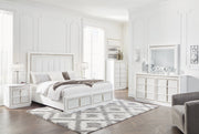 Chalanna White Queen Upholstered Storage Bed with Mirrored Dresser from Ashley - Luna Furniture