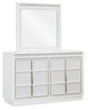Chalanna White Queen Upholstered Storage Bed with Mirrored Dresser from Ashley - Luna Furniture