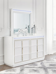 Chalanna White Queen Upholstered Storage Bed with Mirrored Dresser from Ashley - Luna Furniture