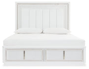 Chalanna White Queen Upholstered Storage Bed with Mirrored Dresser from Ashley - Luna Furniture