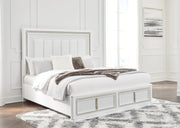 Chalanna White Queen Upholstered Storage Bed with Mirrored Dresser from Ashley - Luna Furniture