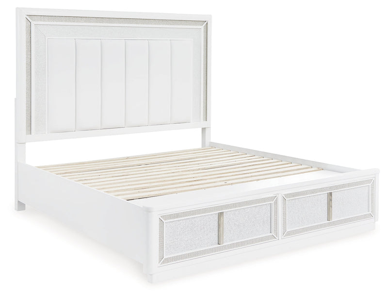 Chalanna White Queen Upholstered Storage Bed with Mirrored Dresser from Ashley - Luna Furniture