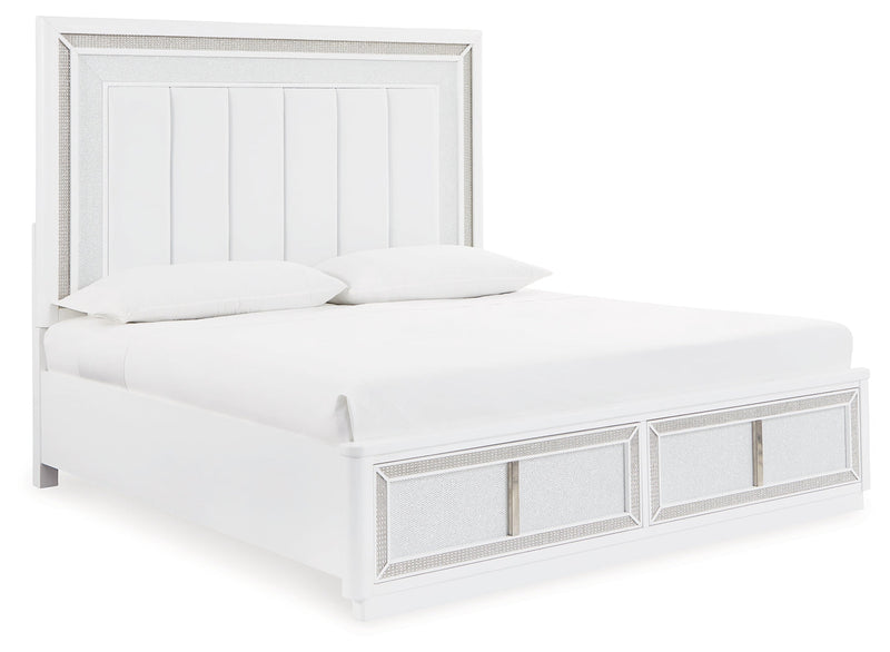 Chalanna White Queen Upholstered Storage Bed with Mirrored Dresser from Ashley - Luna Furniture