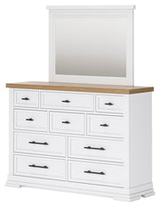 Ashbryn California King Panel Storage Bed, Dresser and Mirror in White/Natural from Ashley - Luna Furniture
