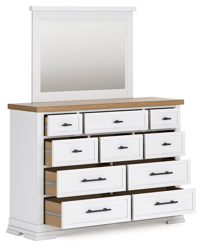 Ashbryn King Panel Storage Bed, Dresser and Mirror in White/Natural from Ashley - Luna Furniture