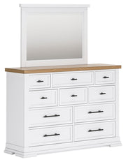 Ashbryn California King Panel Storage Bed, Dresser and Mirror in White/Natural from Ashley - Luna Furniture