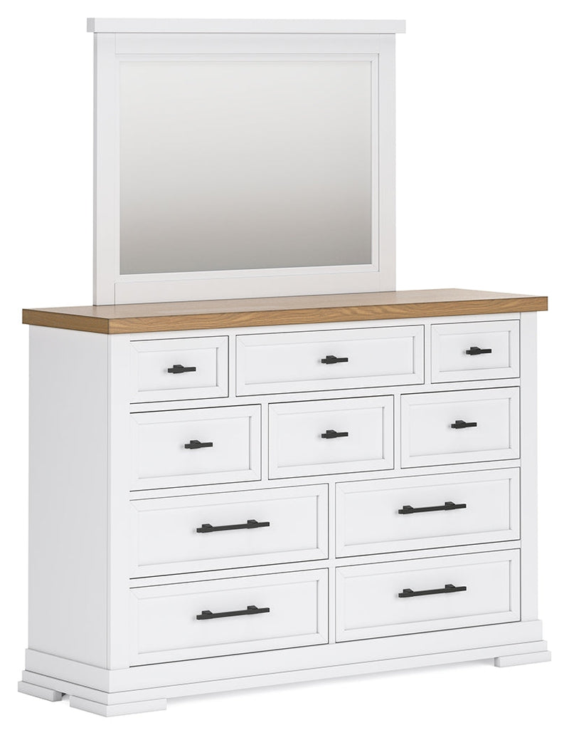 Ashbryn California King Panel Storage Bed, Dresser and Mirror in White/Natural from Ashley - Luna Furniture