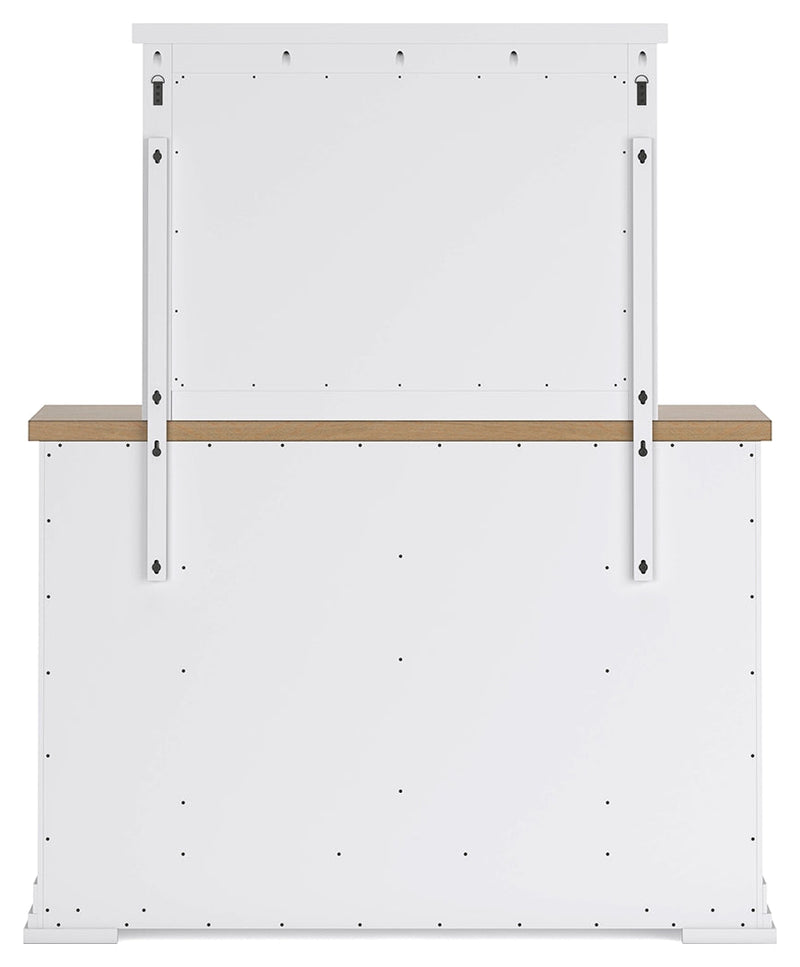 Ashbryn Queen Panel Storage Bed, Dresser and Mirror in White/Natural from Ashley - Luna Furniture