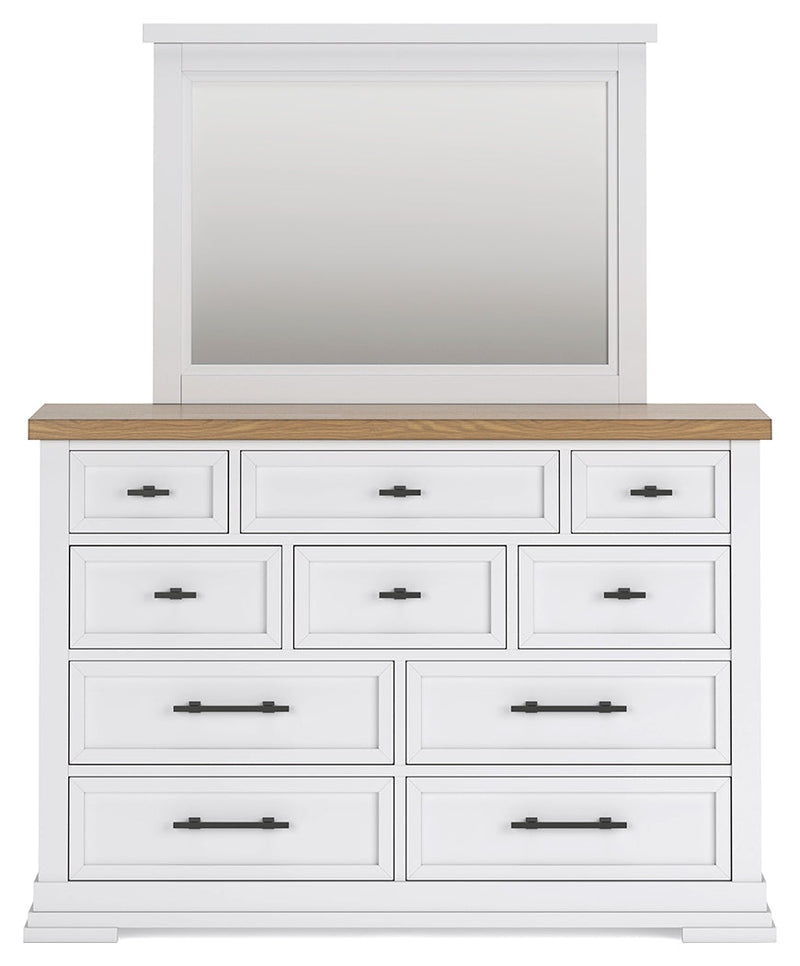 Ashbryn Queen Panel Storage Bed, Dresser and Mirror in White/Natural from Ashley - Luna Furniture