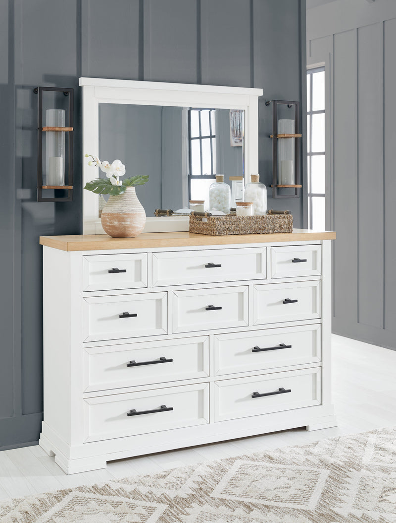 Ashbryn Queen Panel Storage Bed, Dresser and Mirror in White/Natural from Ashley - Luna Furniture