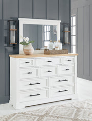 Ashbryn California King Panel Storage Bed, Dresser and Mirror in White/Natural from Ashley - Luna Furniture