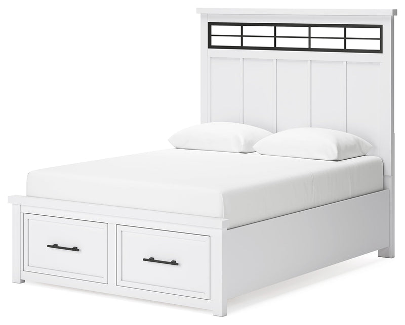 Ashbryn Queen Panel Storage Bed, Dresser and Mirror in White/Natural from Ashley - Luna Furniture