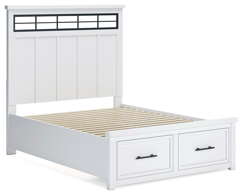 Ashbryn Queen Panel Storage Bed, Dresser and Mirror in White/Natural from Ashley - Luna Furniture