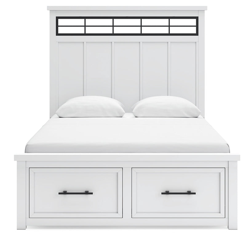 Ashbryn Queen Panel Storage Bed, Dresser and Mirror in White/Natural from Ashley - Luna Furniture