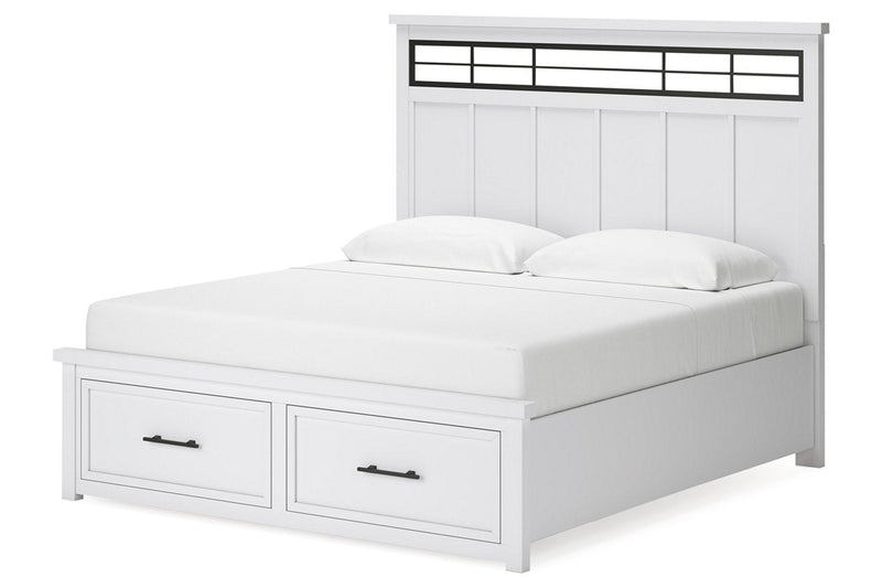 Ashbryn White/Natural King Panel Storage Bed -  Ashley - Luna Furniture