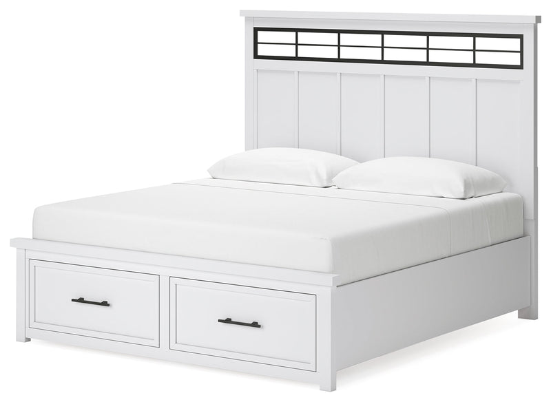 Ashbryn King Panel Storage Bed, Dresser and Mirror in White/Natural from Ashley - Luna Furniture