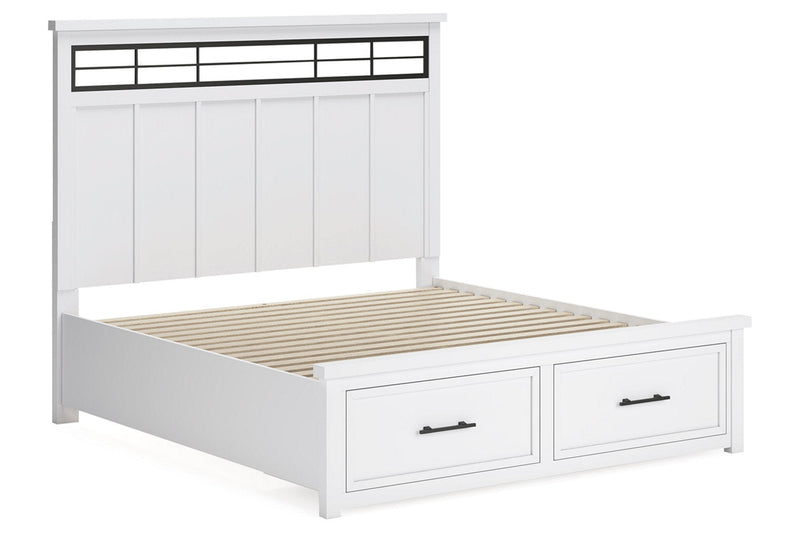 Ashbryn White/Natural King Panel Storage Bed -  Ashley - Luna Furniture