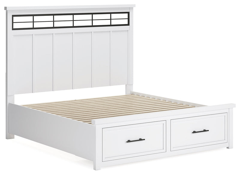 Ashbryn King Panel Storage Bed, Dresser and Mirror in White/Natural from Ashley - Luna Furniture