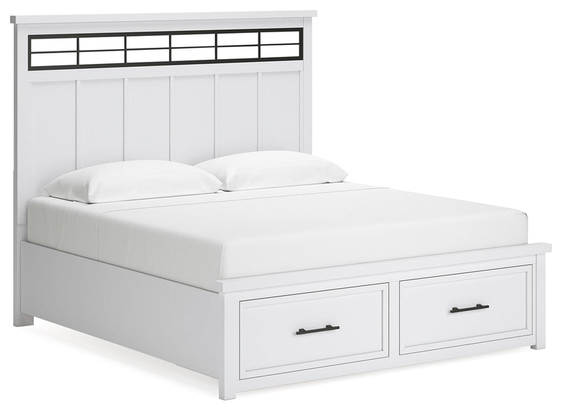 Ashbryn King Panel Storage Bed, Dresser and Mirror in White/Natural from Ashley - Luna Furniture