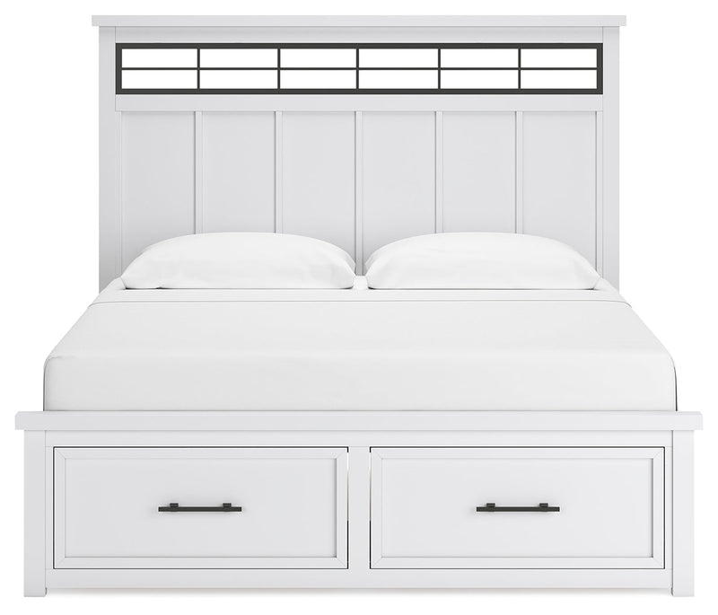 Ashbryn King Panel Storage Bed, Dresser and Mirror in White/Natural from Ashley - Luna Furniture