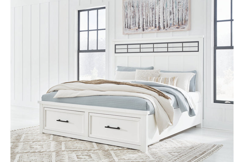 Ashbryn White/Natural California King Panel Storage Bed -  Ashley - Luna Furniture