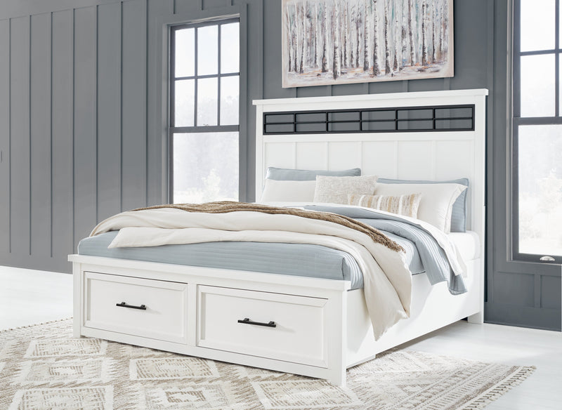 Ashbryn King Panel Storage Bed, Dresser and Mirror in White/Natural from Ashley - Luna Furniture
