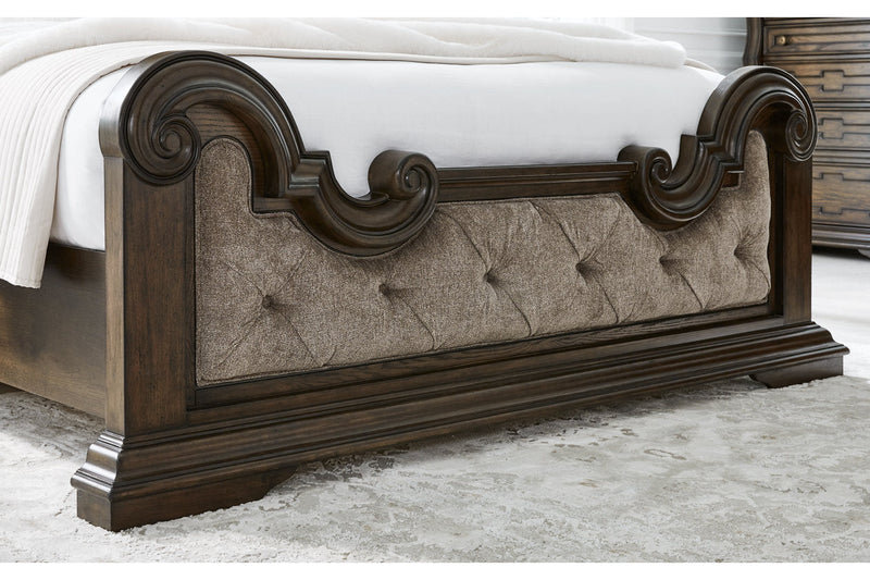 Maylee Dark Brown Upholstered Bedroom Set from Ashley - Luna Furniture