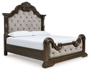 Maylee Dark Brown Queen Upholstered Bed with Mirrored Dresser from Ashley - Luna Furniture