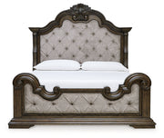 Maylee Dark Brown California King Upholstered Bed with Mirrored Dresser from Ashley - Luna Furniture