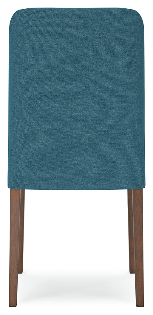 Lyncott Brown Round Dining Table and 4 Blue/Brown Chairs from Ashley - Luna Furniture