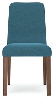 Lyncott Brown Round Dining Table and 4 Blue/Brown Chairs from Ashley - Luna Furniture