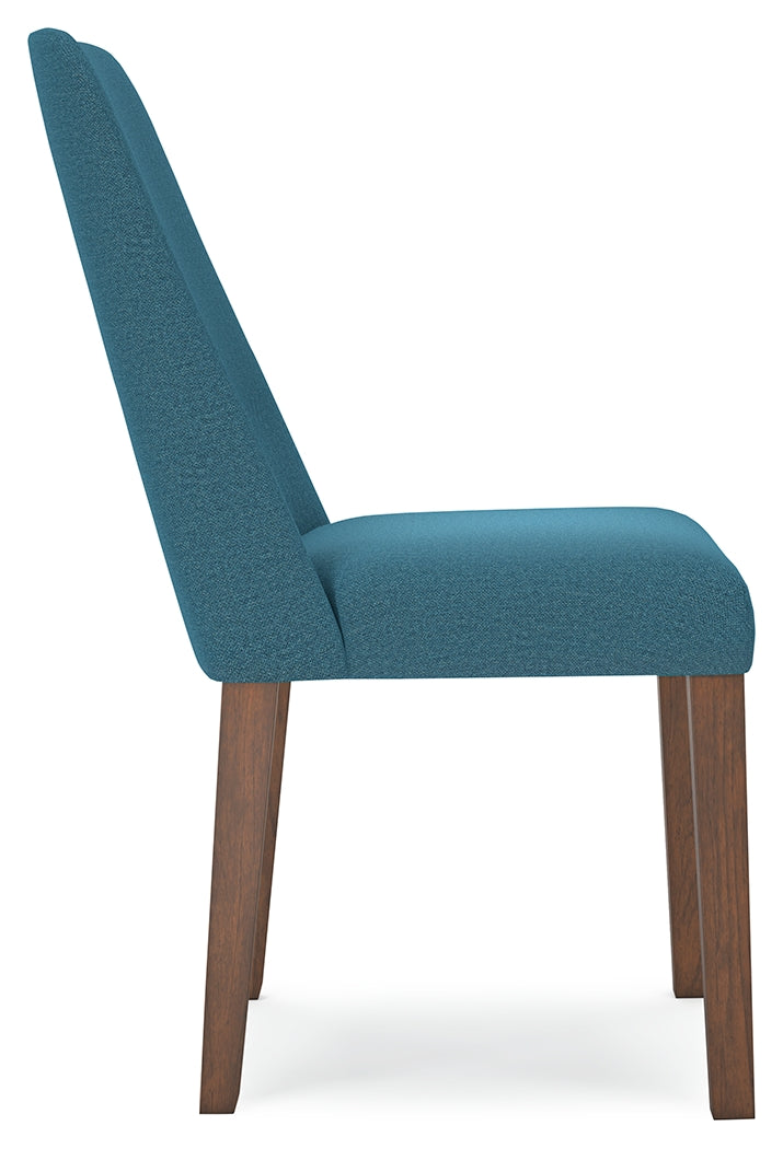 Lyncott Brown Round Dining Table and 4 Blue/Brown Chairs from Ashley - Luna Furniture