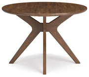 Lyncott Brown Round Dining Table and 4 Blue/Brown Chairs from Ashley - Luna Furniture