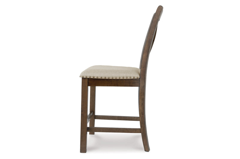 Moriville Grayish Brown Counter Height Dining Table with 4 Barstools, Bench, and Server -  Ashley - Luna Furniture