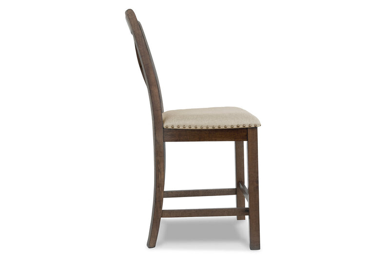 Moriville Grayish Brown Counter Height Dining Table with 4 Barstools, Bench, and Server -  Ashley - Luna Furniture