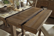 Moriville Grayish Brown Counter Height Dining Table with 4 Barstools, Bench, and Server -  Ashley - Luna Furniture