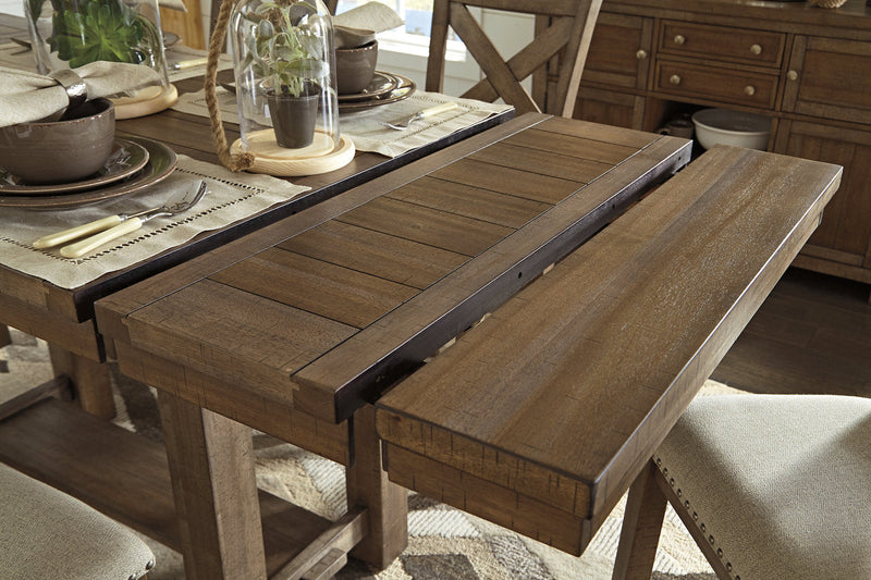 Moriville Grayish Brown Counter Height Dining Table with 4 Barstools, Bench, and Server -  Ashley - Luna Furniture
