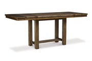 Moriville Grayish Brown Counter Height Dining Table with 4 Barstools, Bench, and Server -  Ashley - Luna Furniture