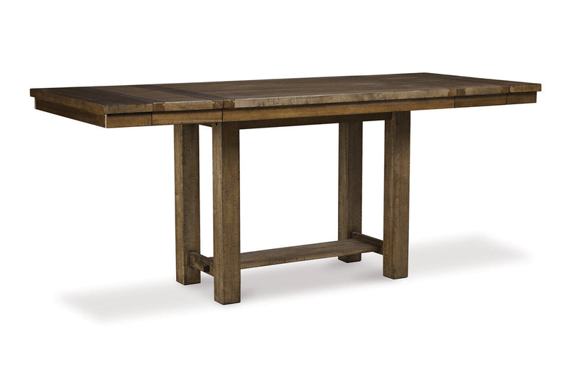Moriville Grayish Brown Counter Height Dining Table with 4 Barstools, Bench, and Server -  Ashley - Luna Furniture