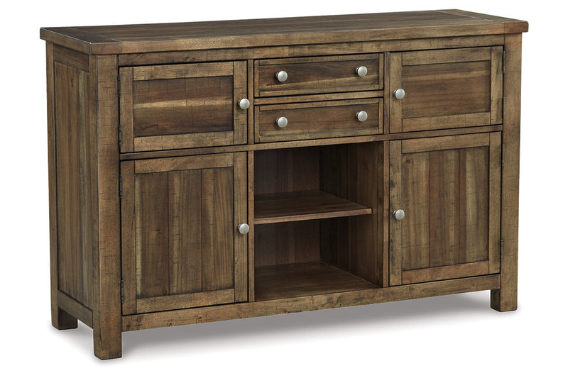 Moriville Grayish Brown Counter Height Dining Table, 4 Barstools and Server -  Ashley - Luna Furniture