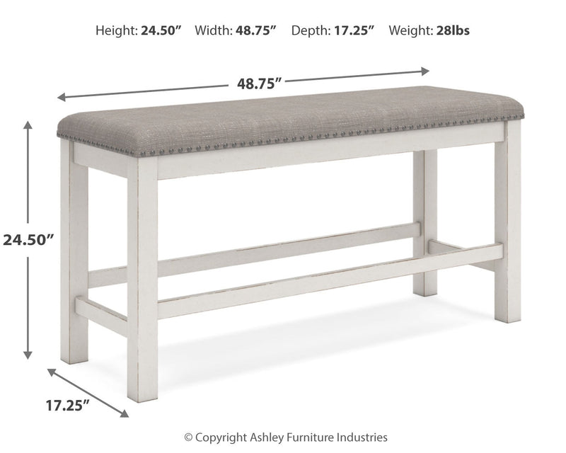 Robbinsdale Antique White Counter Height Extension Dining Table, 6 Barstools and Bench from Ashley - Luna Furniture