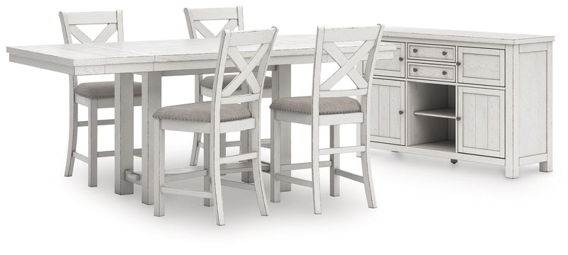 Robbinsdale Antique White Counter Height Dining Table and 8 Barstools with Storage from Ashley - Luna Furniture