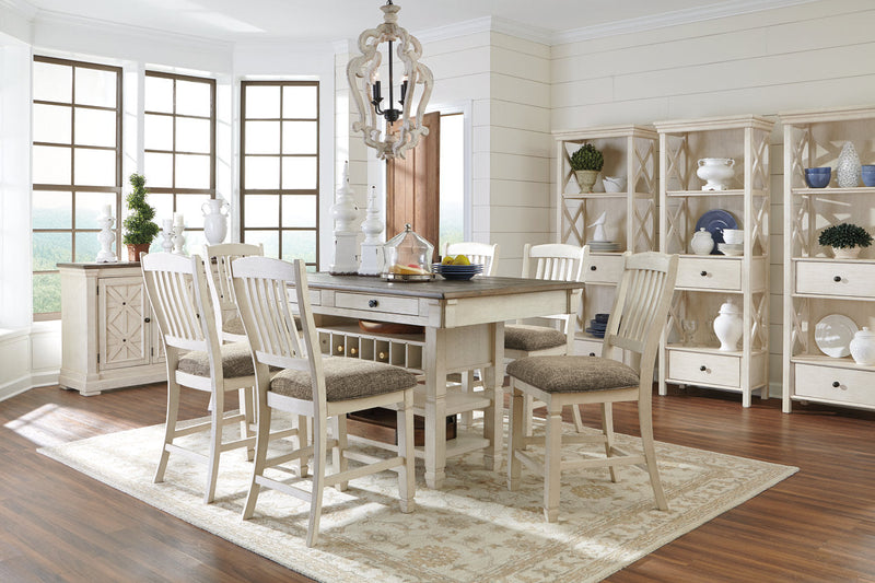 Bolanburg Two-tone Counter Height Table with 6 Barstools, Server and Display Cabinet -  Ashley - Luna Furniture