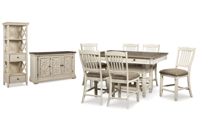 Bolanburg Two-tone Counter Height Table with 6 Barstools, Server and Display Cabinet -  Ashley - Luna Furniture