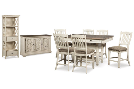 Bolanburg Two-tone Counter Height Table with 6 Barstools, Server and Display Cabinet -  Ashley - Luna Furniture