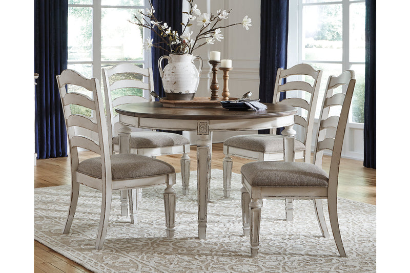 Realyn Chipped White Oval Dining Table and 4 Ladder Back Chairs from Ashley - Luna Furniture