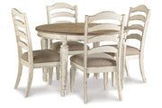 Realyn Chipped White Oval Dining Table and 4 Ladder Back Chairs from Ashley - Luna Furniture