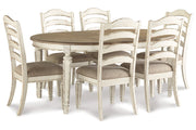 Realyn Chipped White Oval Dining Table and 6 Ladder Back Chairs from Ashley - Luna Furniture