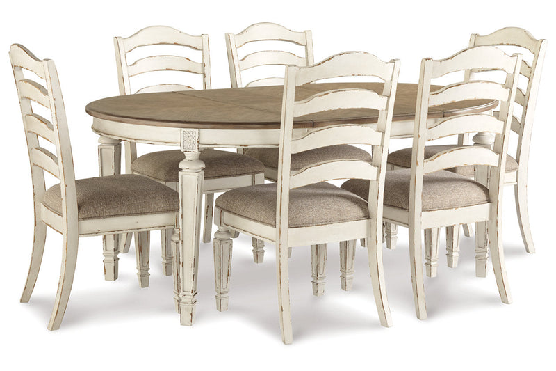 Realyn Chipped White Oval Dining Table and 6 Ladder Back Chairs from Ashley - Luna Furniture